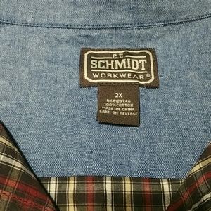 or 2X New XLT Schmidt Men/'s Shirt L//S Button Down Red Tan Oxford Plaid XL C.E
